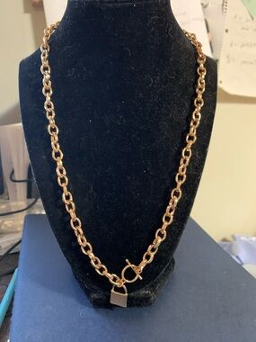 Gold-Tone Link  Chain Necklace with Padlock Pendant